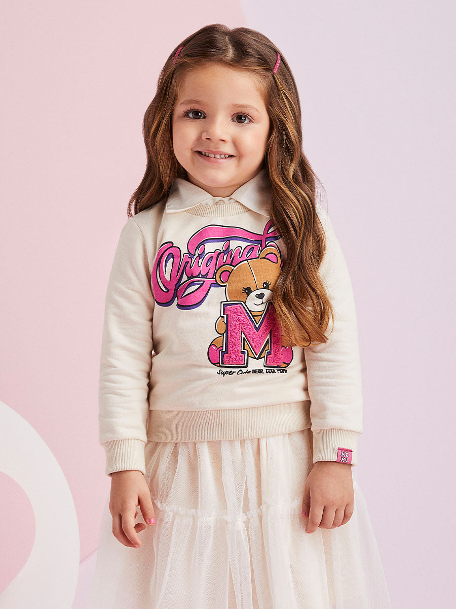 Moletom Infantil Momi Inverno Ursinho Fofo Bege Sem Flanela
