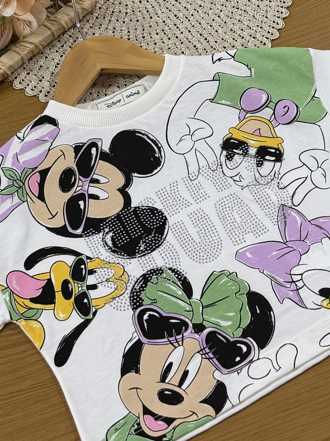 Blusa Infantil Animê Verão Branca Mickey e Minnie Amigos Disney