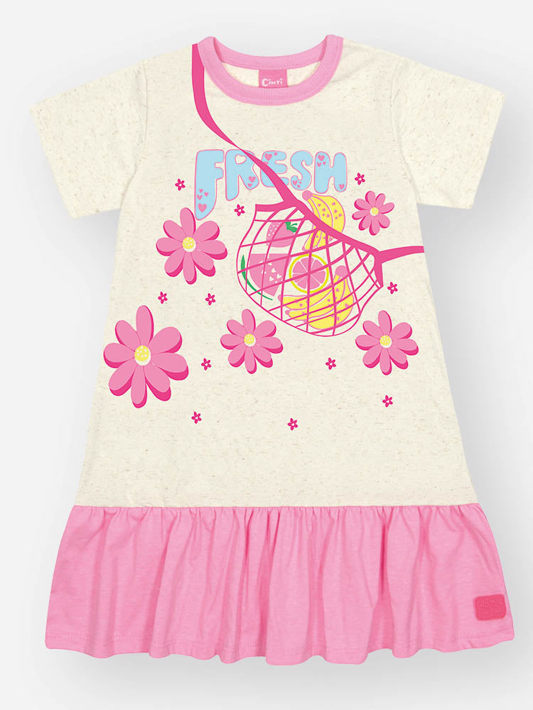 Vestido Infantil Cinti Verão Rosa Frutinha Fresh com Pulseira