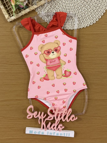 Maiô Infantil Kukiê Verão Rosa Ursinha Moraguinho