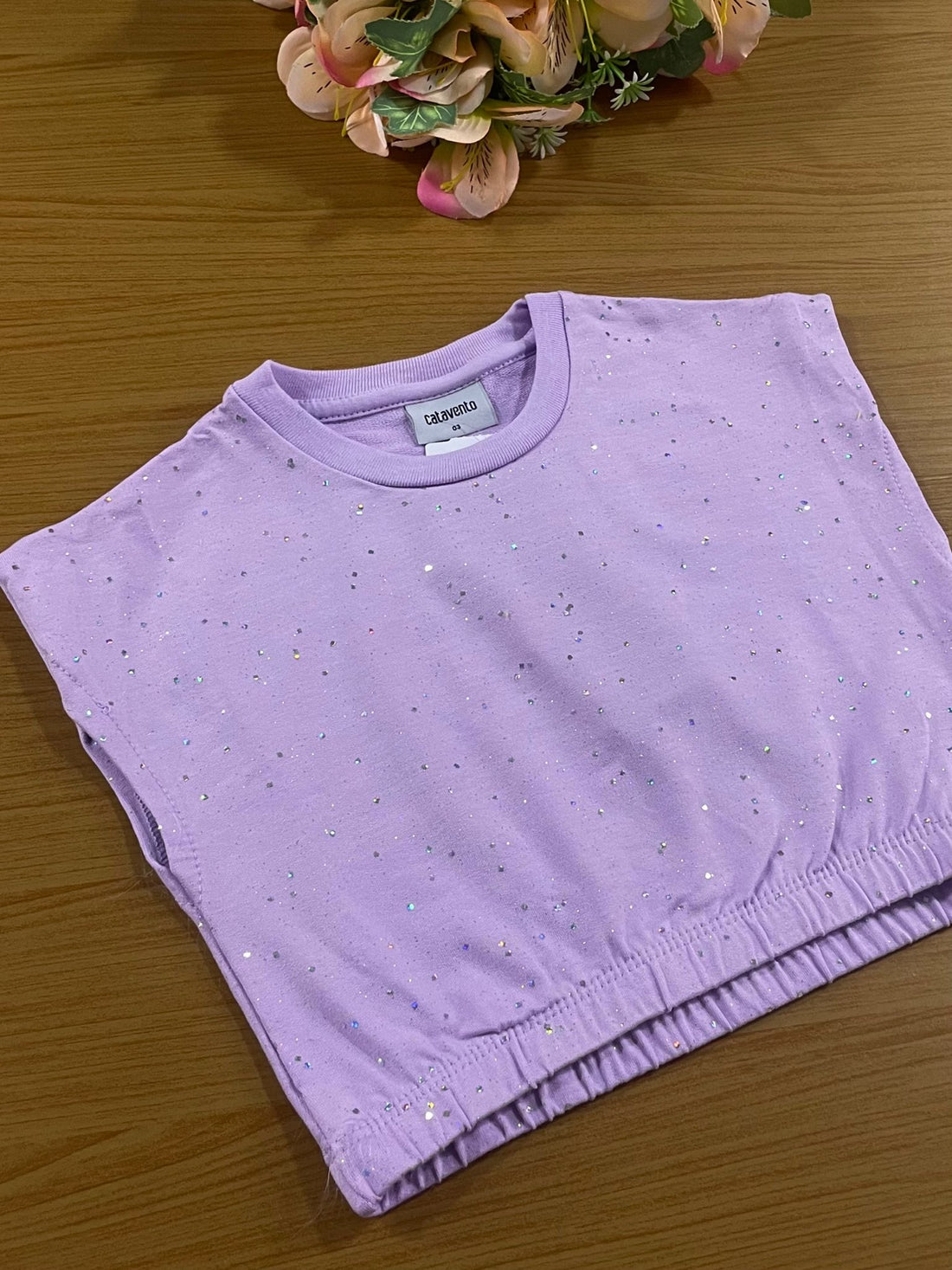 Conjunto Infantil Catavento Verão Shorts e Blusa Lilás Brilhante