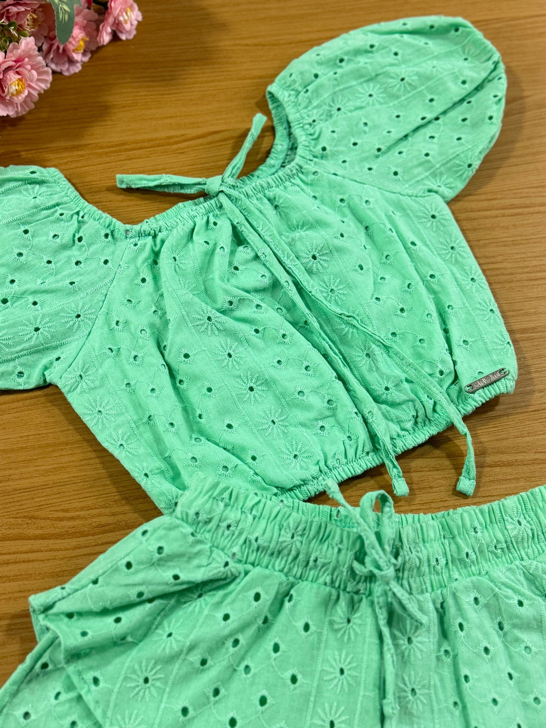 Conjunto Infantil Catavento Verão Shorts e Blusa Verde Laise