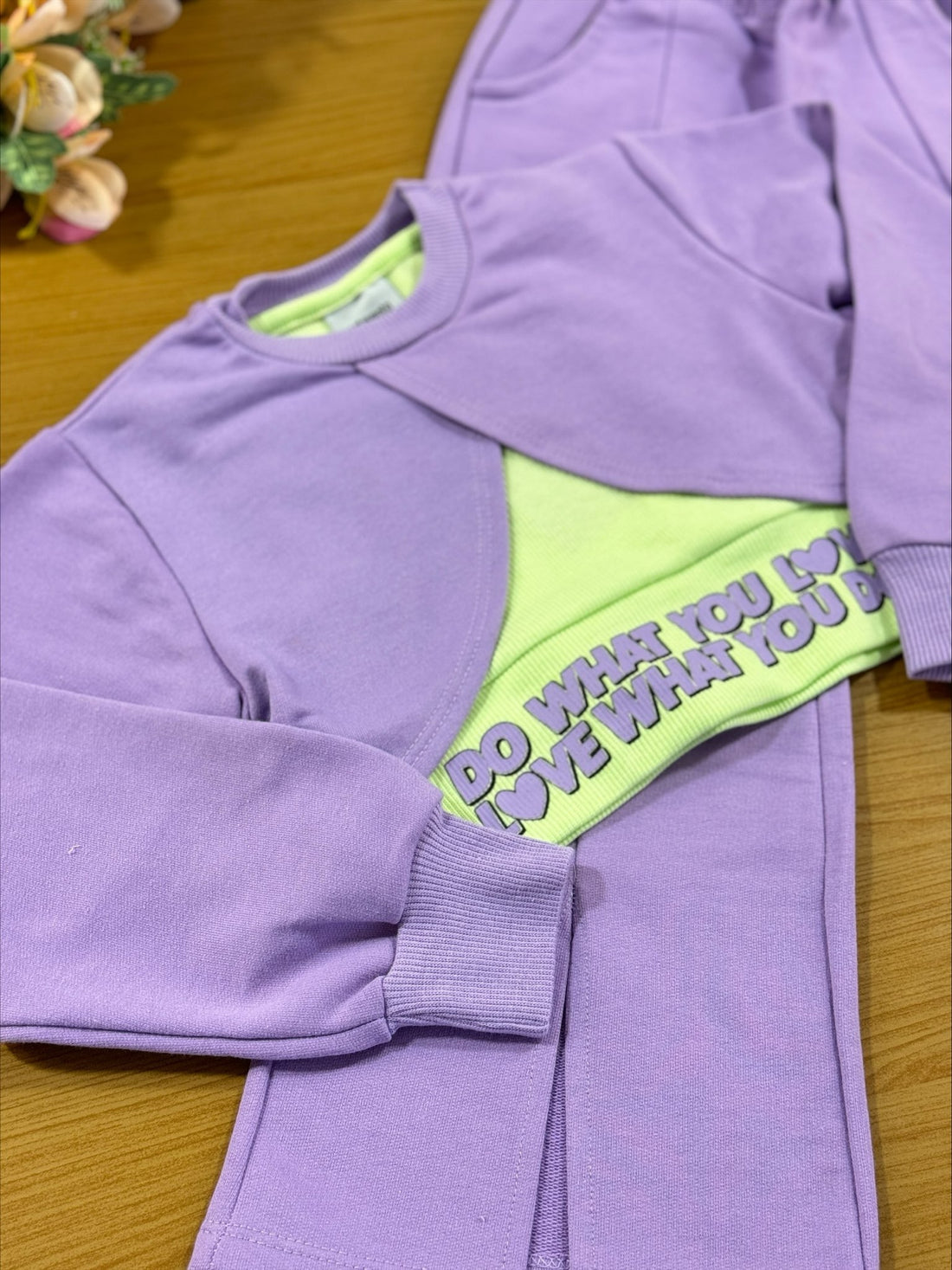 Conjunto Infantil Catavento Inverno Calça e Sobreposição em Moletom e Blusa Verde Love