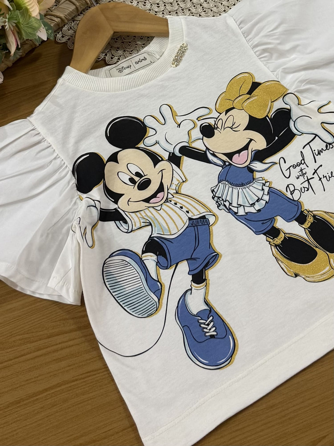 Blusa Infantil Animê Verão Branca Mickey e Amigos Disney