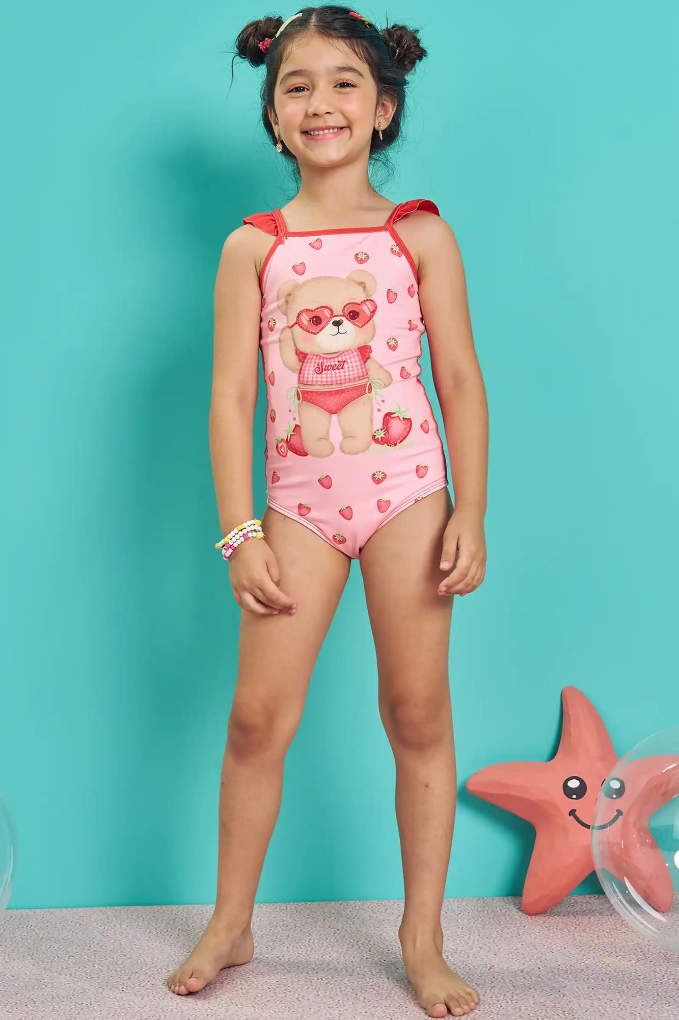Maiô Infantil Kukiê Verão Rosa Ursinha Moraguinho