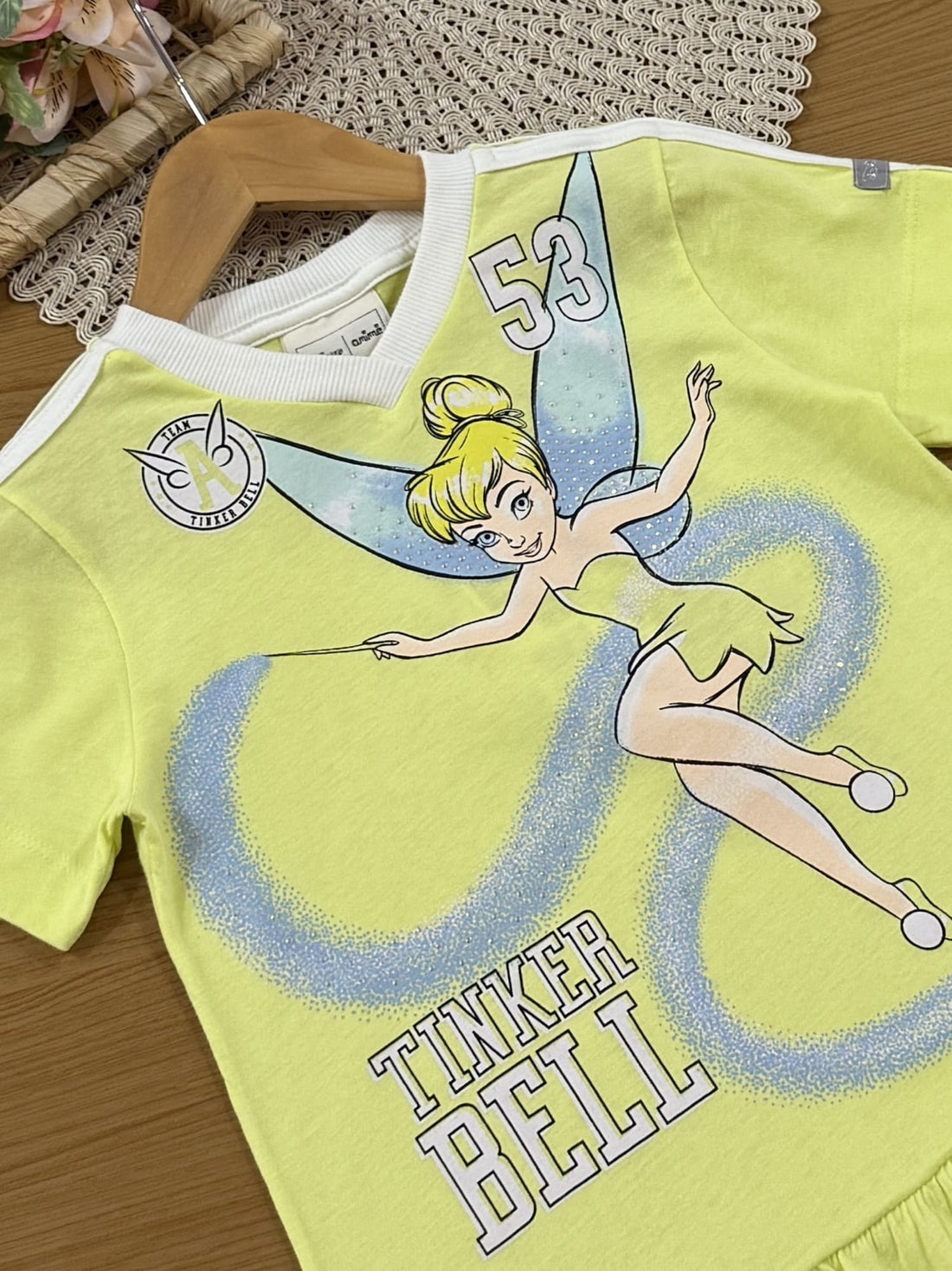 Vestido Infantil Animê Verão Verde Tinker Bell com Strass