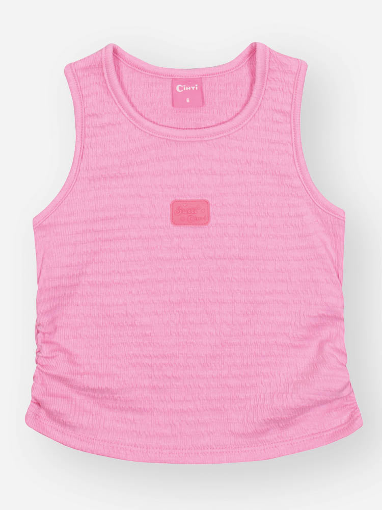 Conjunto Infantil Cinti Verão, Shorts Saia e Regata Rosa com Bolsinha
