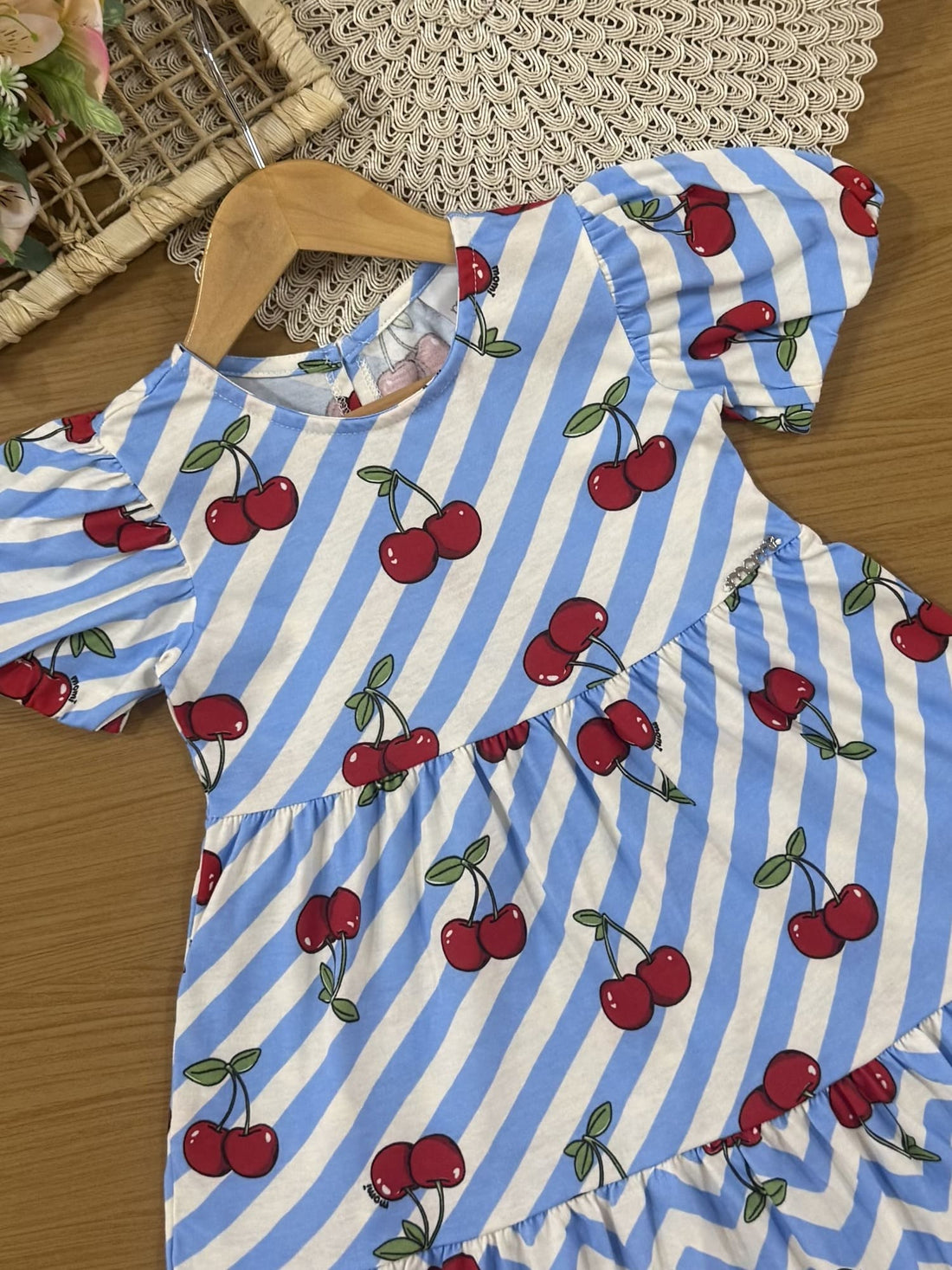 Vestido Infantil Momi Verão Azul Listrado Cerejinha