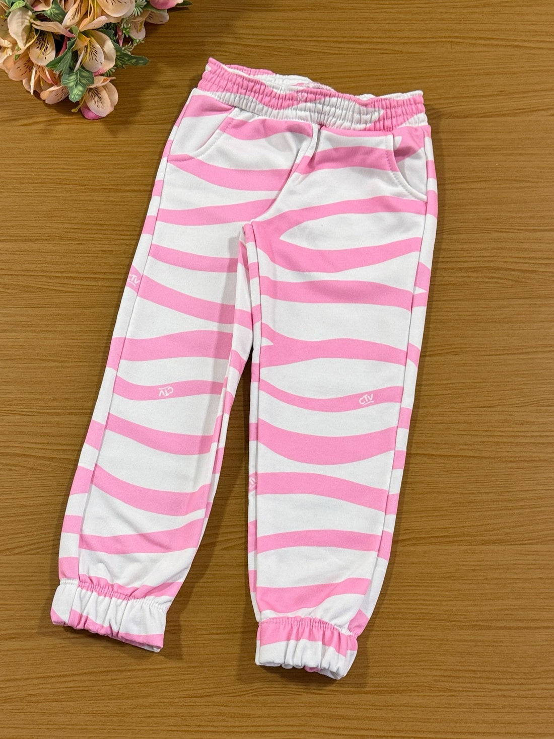 Conjunto Infantil Catavento Inverno Calça e Moletom Flanelado Listras Rosa