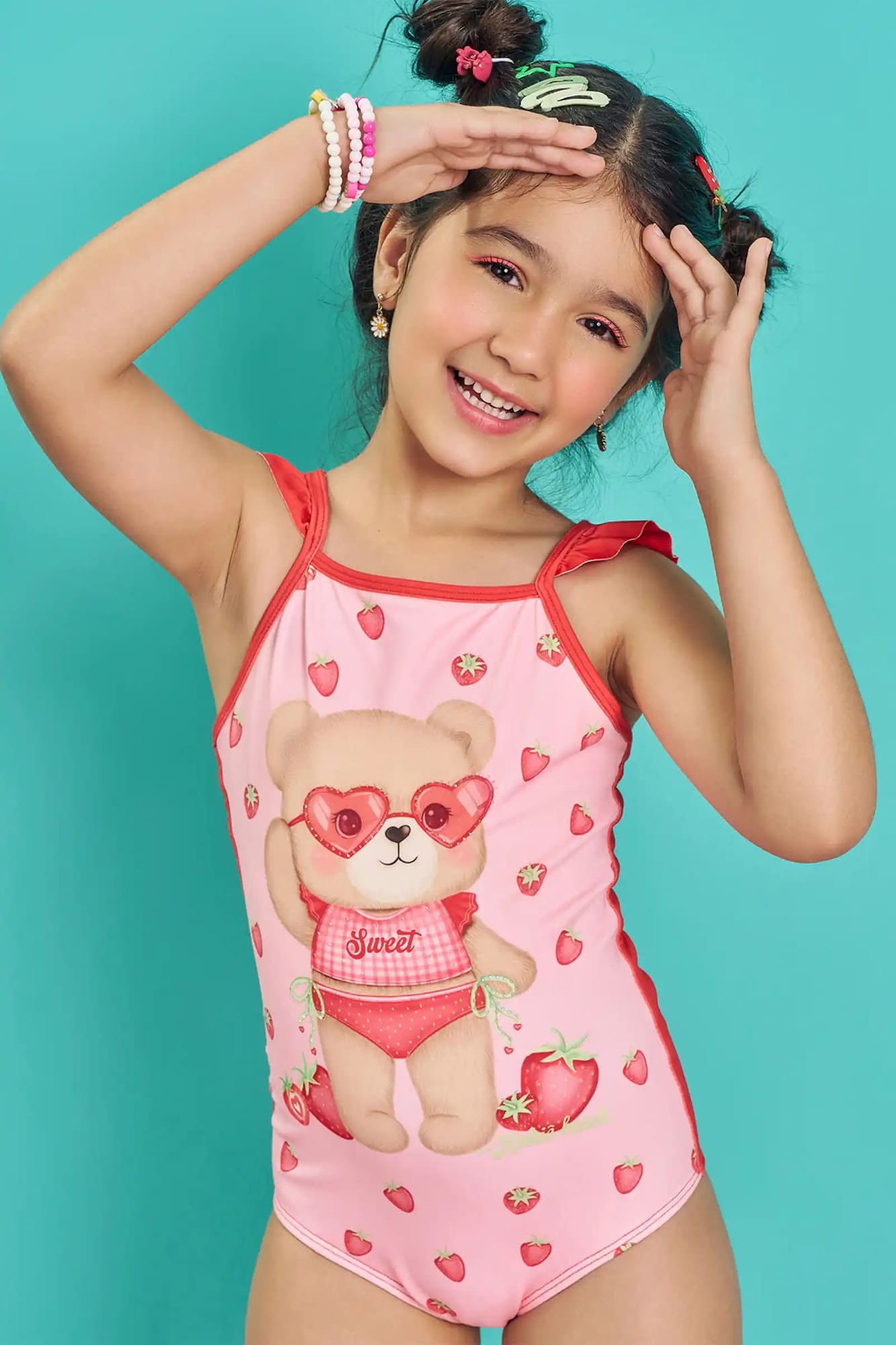 Maiô Infantil Kukiê Verão Rosa Ursinha Moraguinho