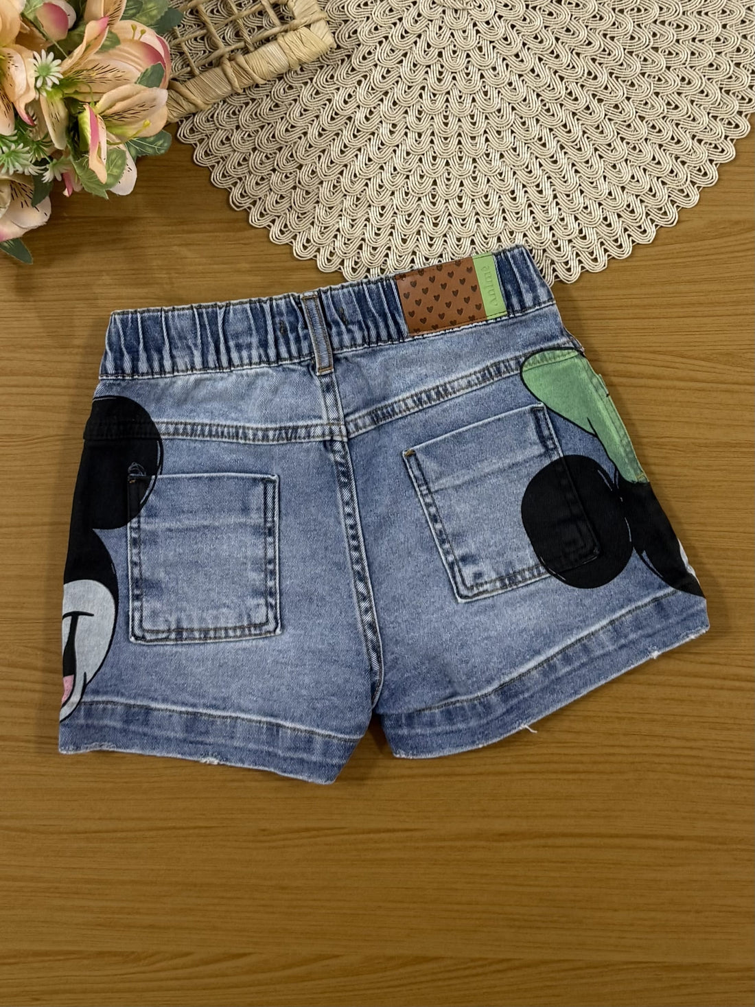 Shorts Infantil Animê Verão Jeans Minnie e Mickey Disney