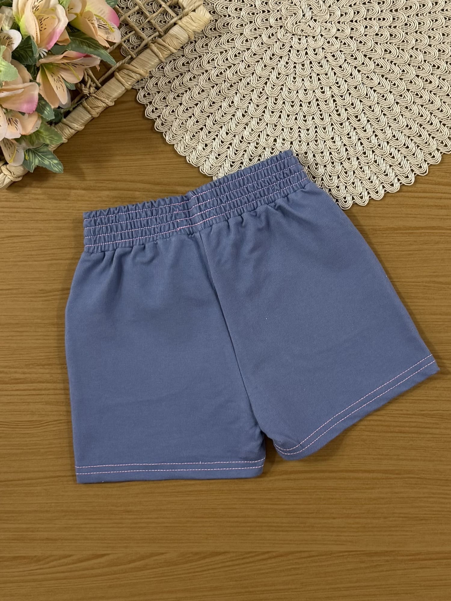 Shorts Infantil Cinti Verão Azul Corações Rosa