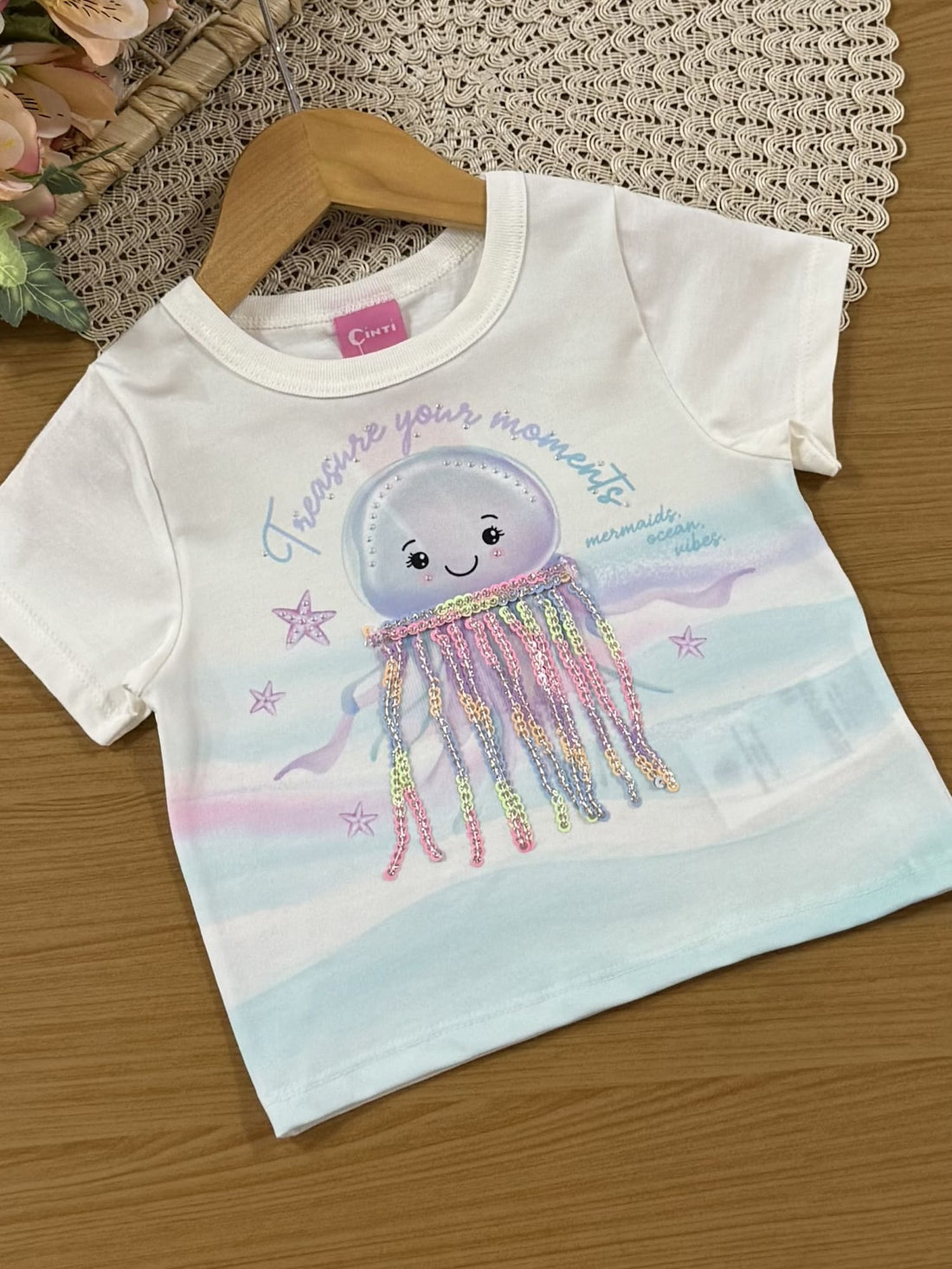 Conjunto Infantil Cinti Verão com Short Saia e Blusa Branca Polvinho