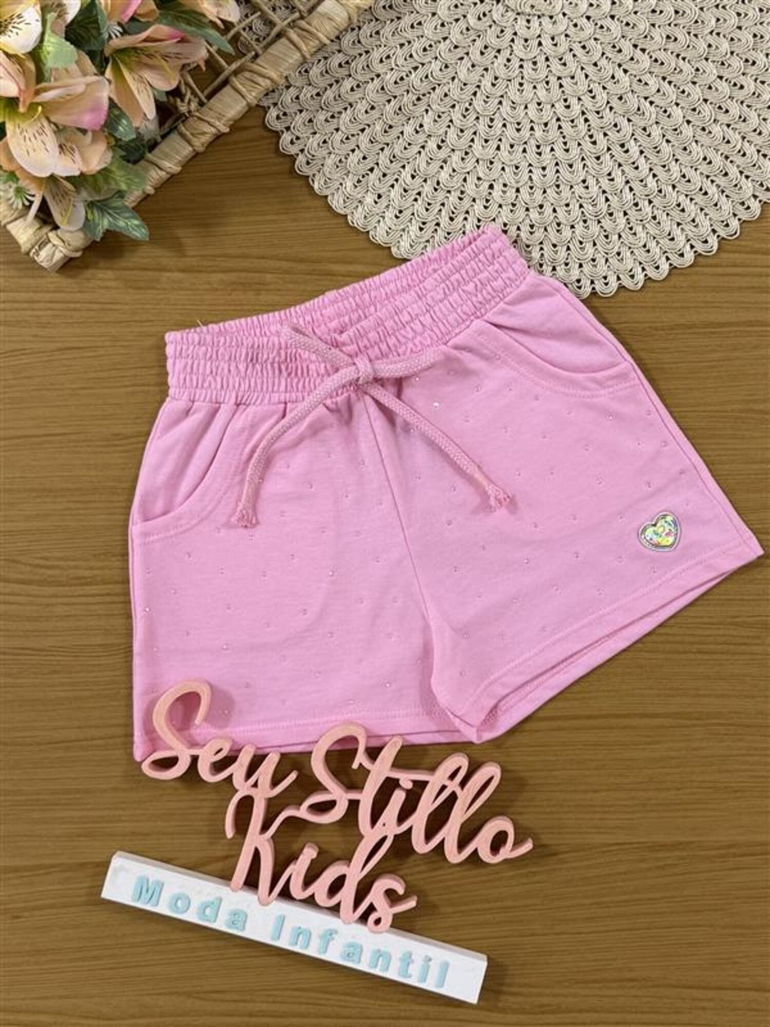 Shorts Infantil Cinti Verão  Rosa com Strass