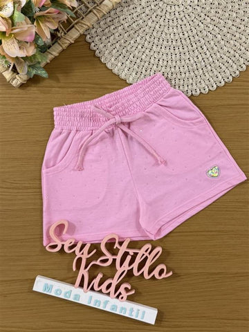 Shorts Infantil Cinti Verão  Rosa com Strass