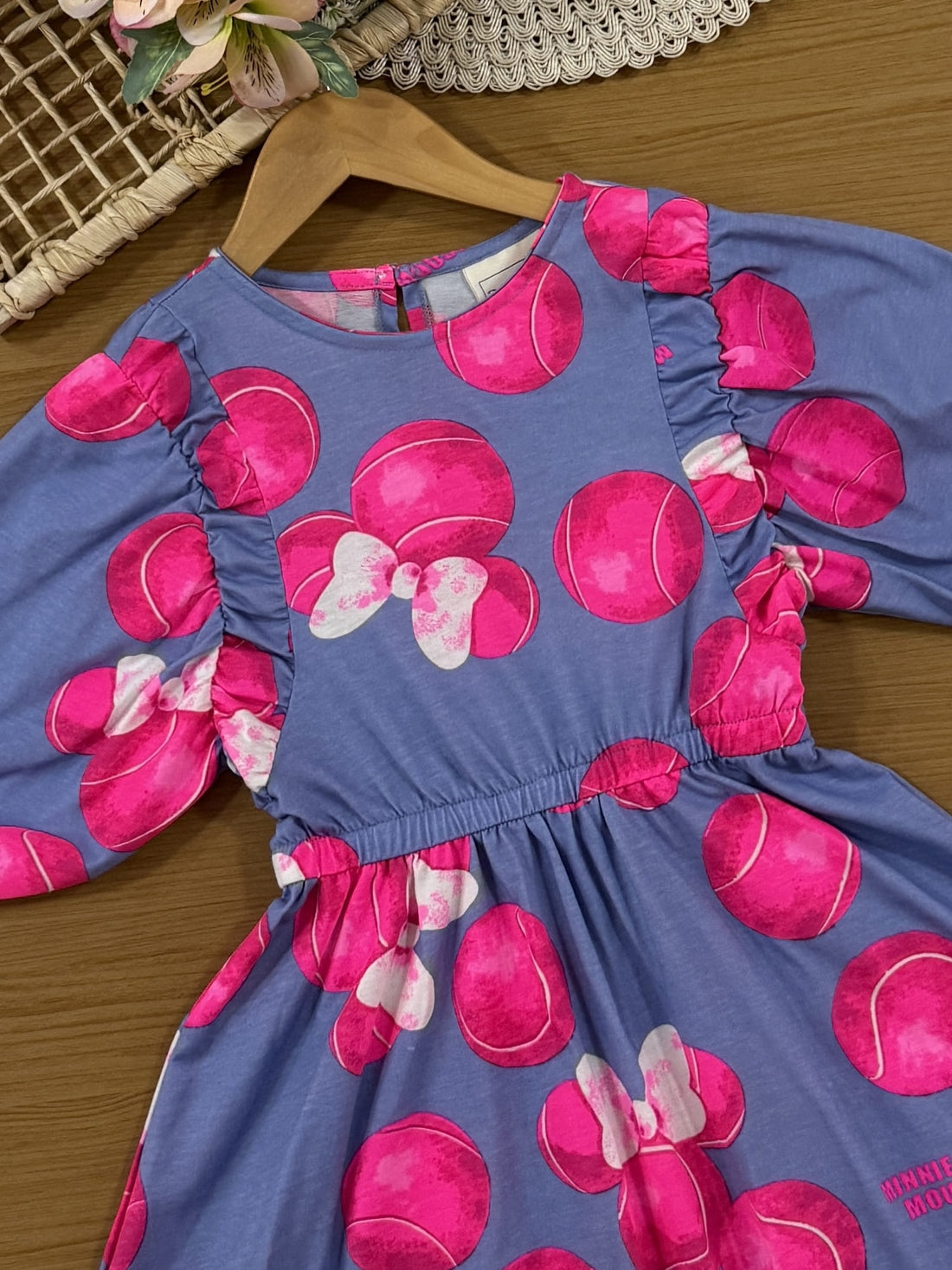 Vestido Infantil Animê Verão Minnie Bolinha de Tênis Disney