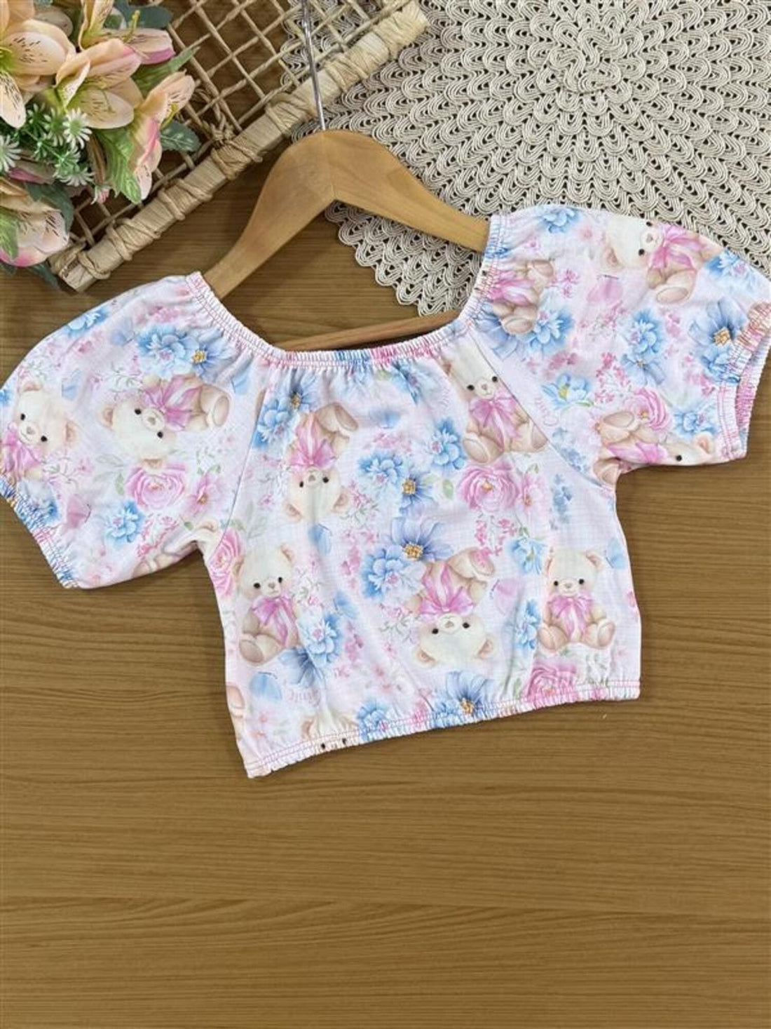 Conjunto Infantil Cinti Verão com Shorts Lacinho e Blusa Rosa Estampada
