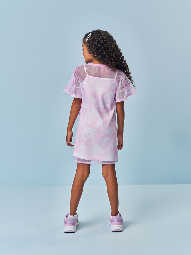 Vestido Infantil Cinti Verão Branco com Sobreposição em Tela Lilás