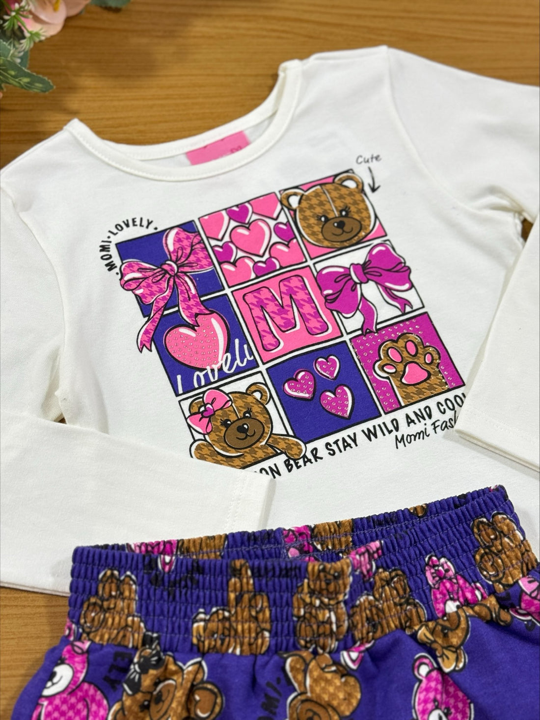 Conjunto Infantil Momi Inverno Shorts Saia e Blusa Ursinha