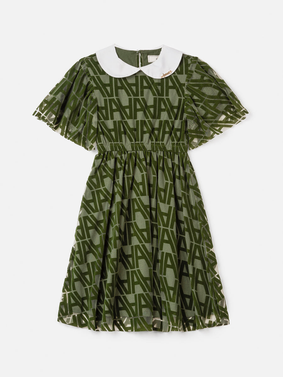Vestido Infantil Animê Inverno Verde Paris