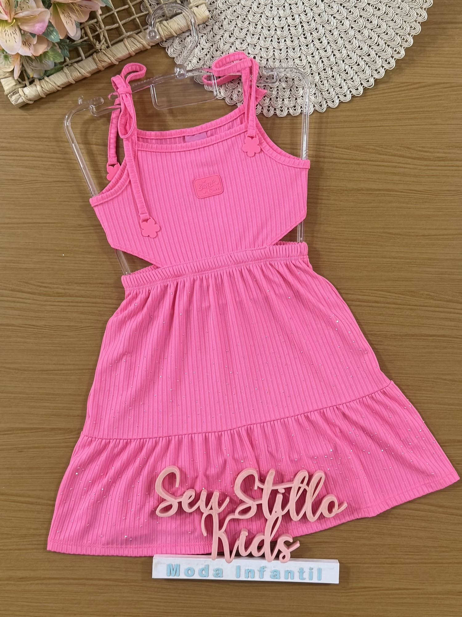 Vestido Infantil Cinti Verão Rosa com Strass