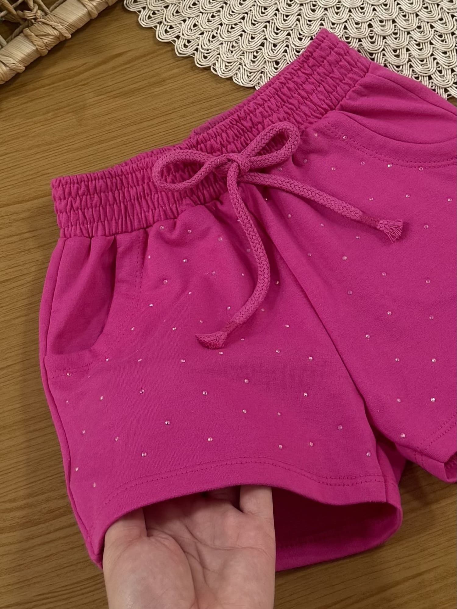 Shorts Infantil Cinti Verão  Rosa Escuto com Strass