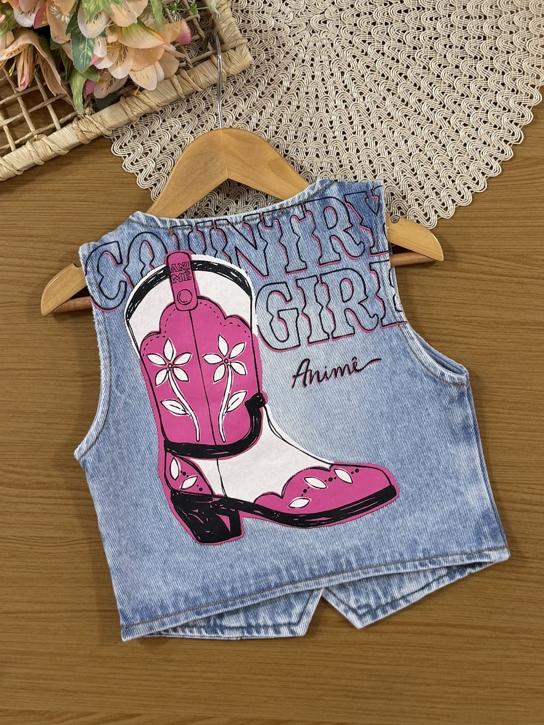 Colete Infantil Animê Verão Jeans Country Girl