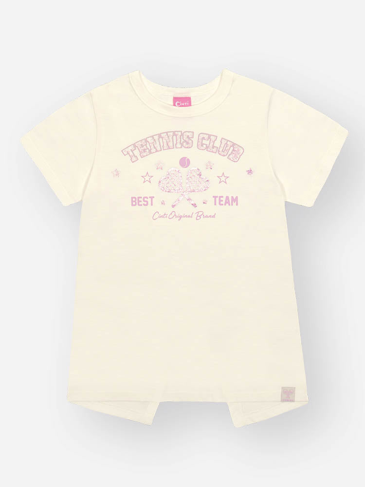 Conjunto Infantil Cinti Verão com Calça Legging Rosa e Blusa Branca Tennis Club