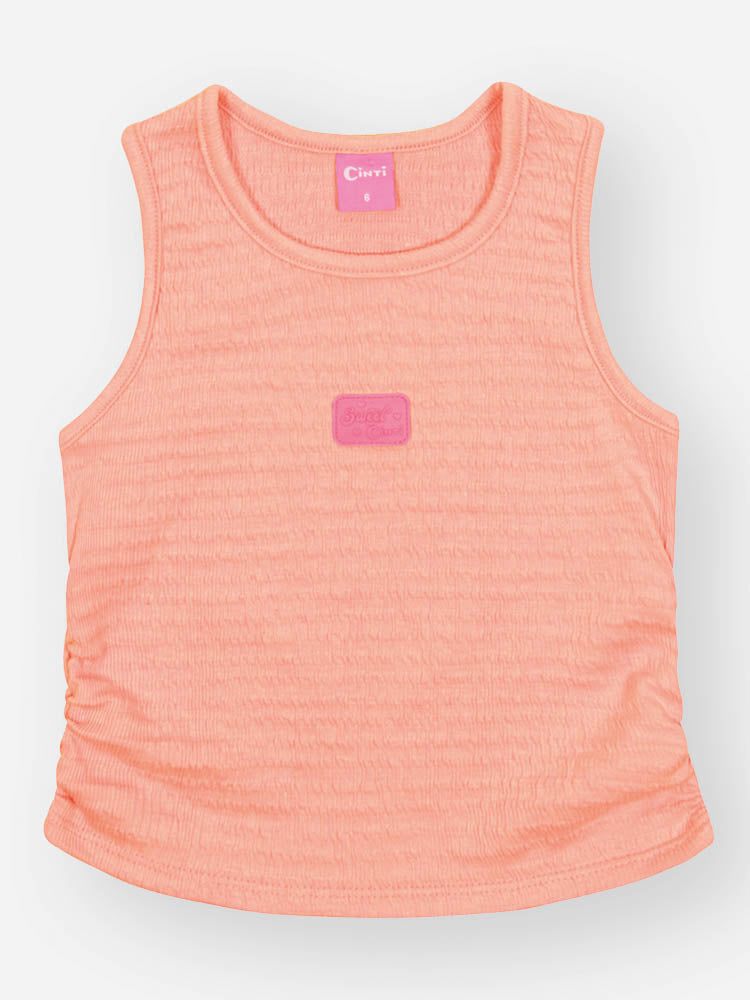 Conjunto Infantil Cinti Verão, Shorts Saia e Regata Laranja com Bolsinha