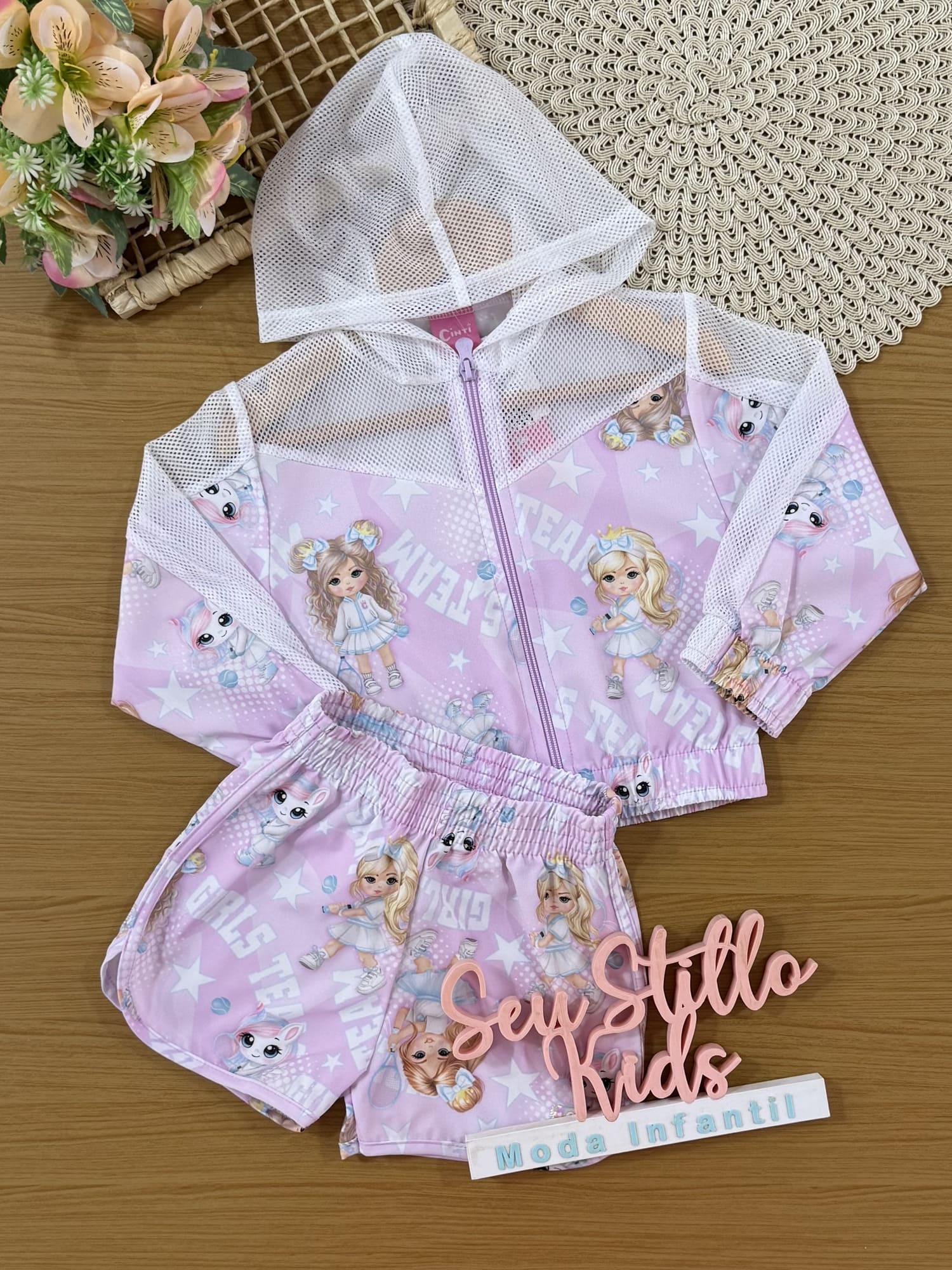 Conjunto Infantil Cinti Verão com Shorts e Jaqueta Rosa Menininha Tênista