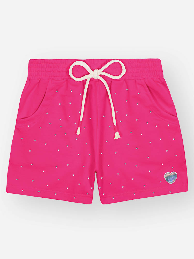 Shorts Infantil Cinti Verão  Rosa Escuto com Strass