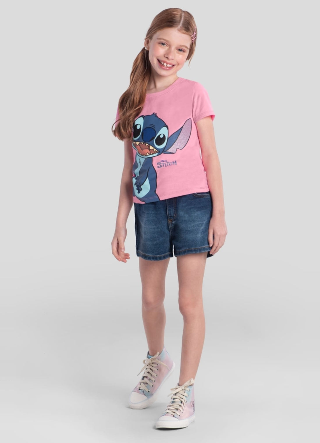 Blusa Infantil Stitch Rosa Brandili Disney