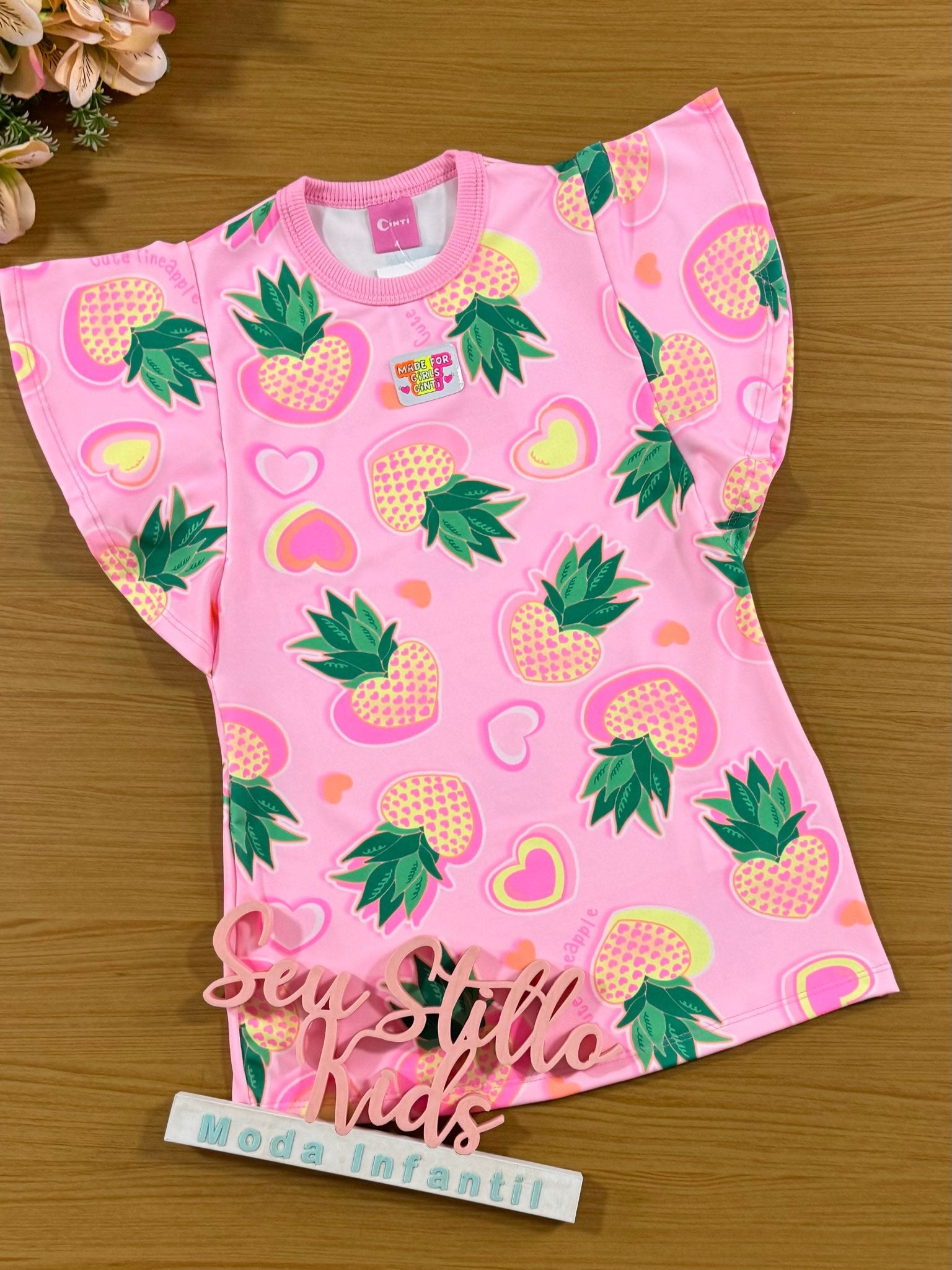 Vestido Infantil Cinti Verão Rosa Abacaxi