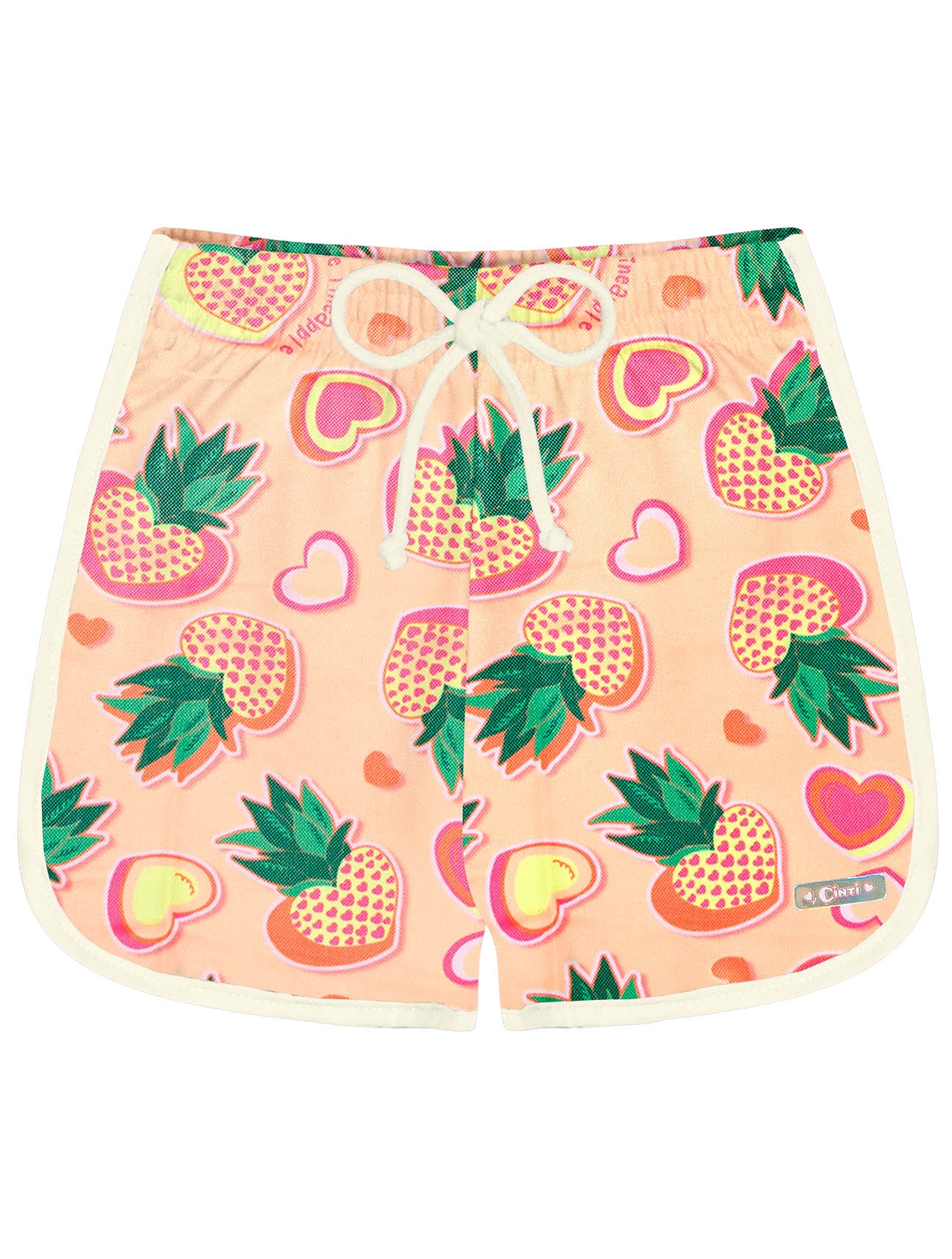 Shorts Infantil Cinti Verão Nylon Laranja Abacaxi