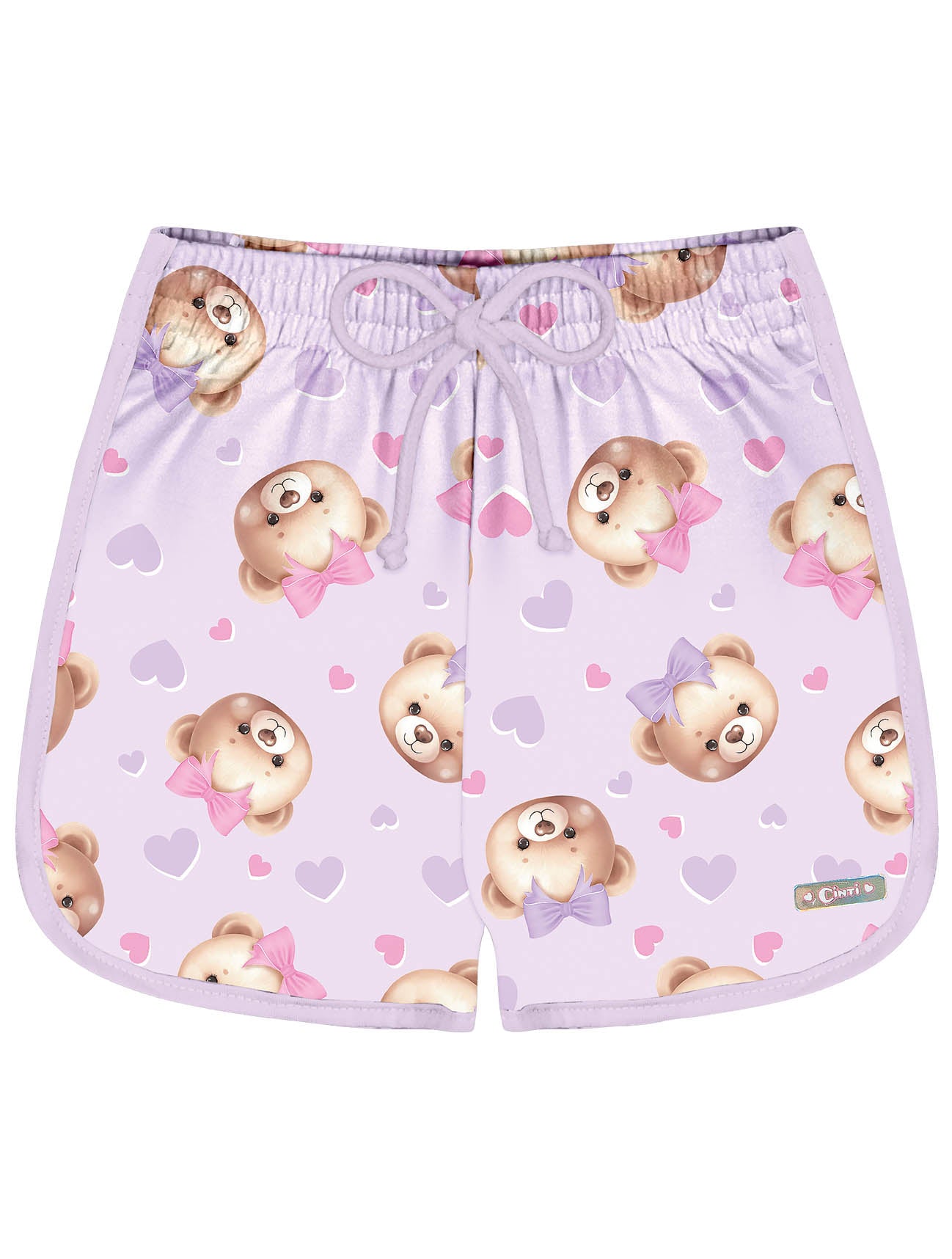 Shorts Infantil Cinti Verão Nylon Lilás Ursinha
