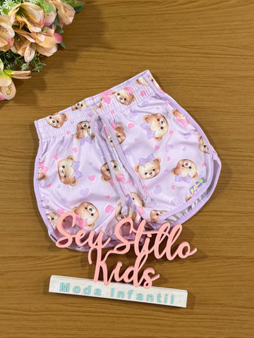 Shorts Infantil Cinti Verão Nylon Lilás Ursinha