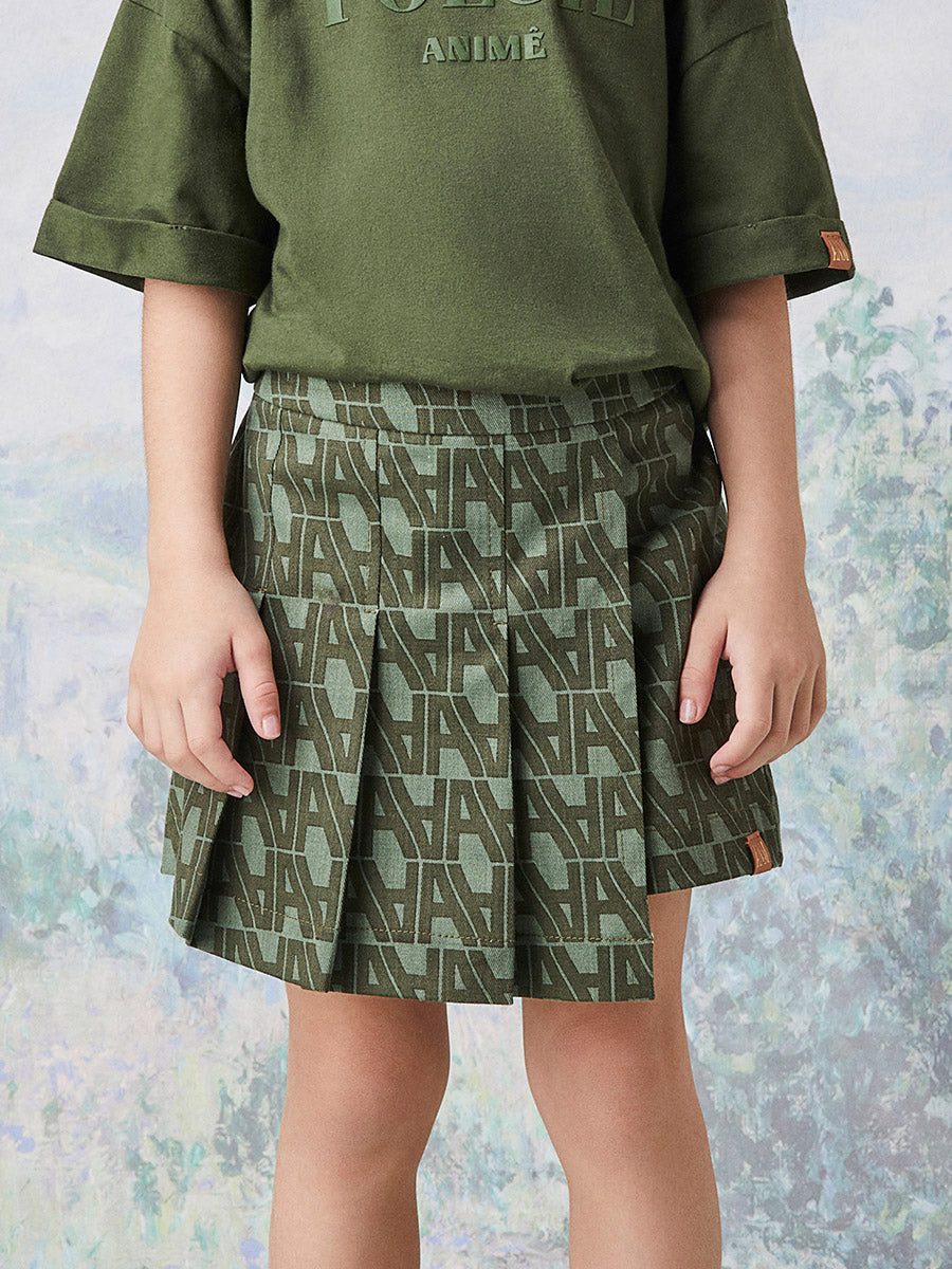 Conjunto Infantil Animê Inverno Shorts Saia e Blusa Verde Paris