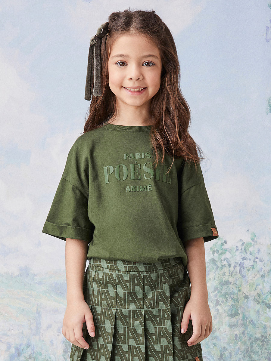 Conjunto Infantil Animê Inverno Shorts Saia e Blusa Verde Paris