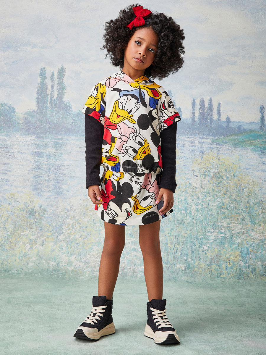 Conjunto Infantil Animê Inverno Shorts Saia e Blusa Com Capuz Mickey And Friends Disney