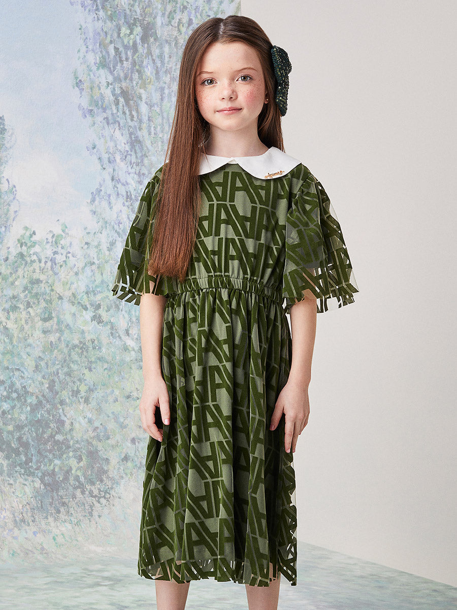 Vestido Infantil Animê Inverno Verde Paris