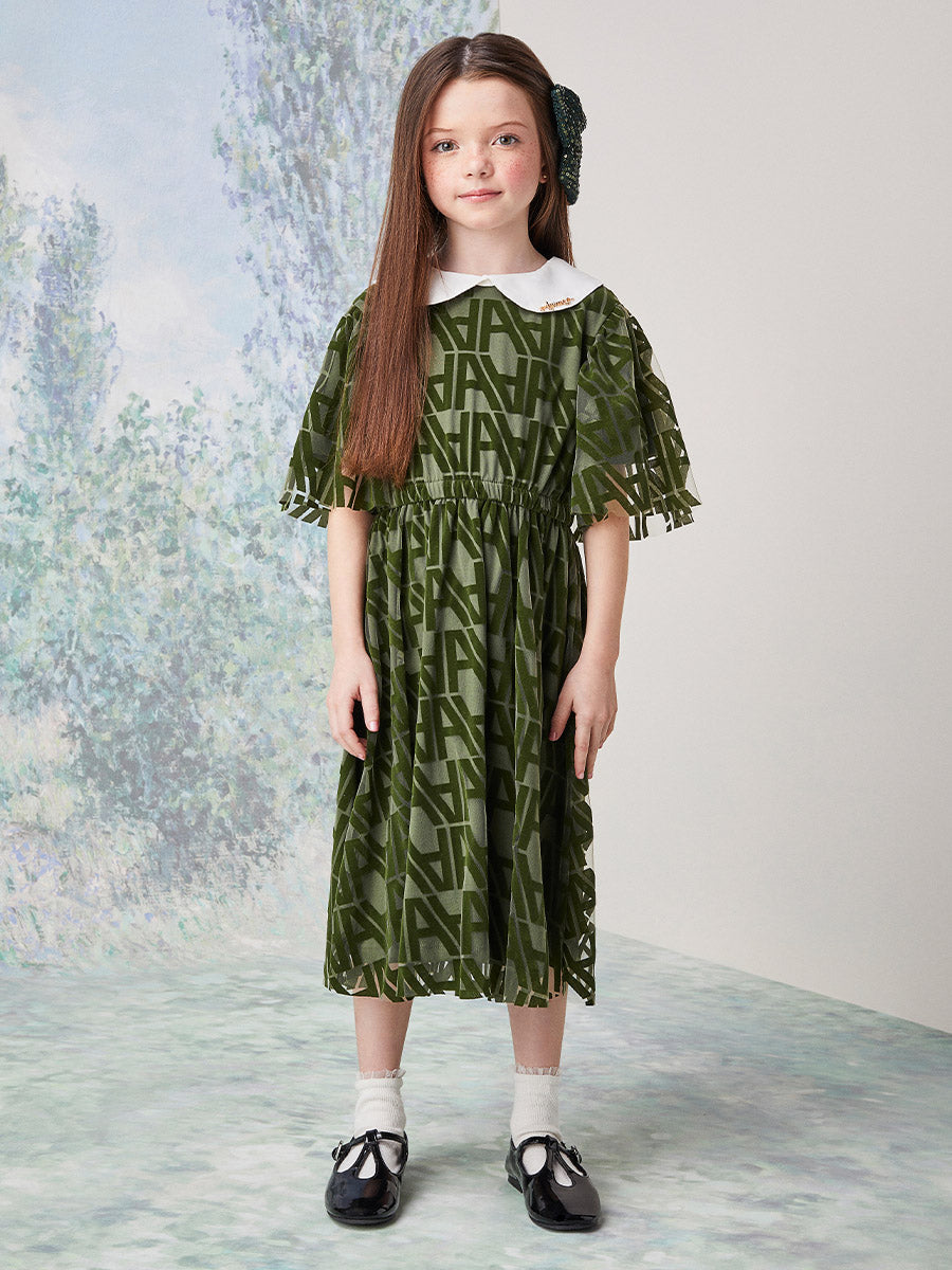 Vestido Infantil Animê Inverno Verde Paris