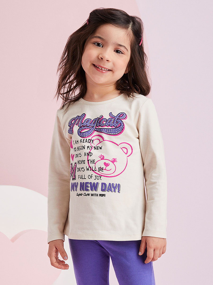 Conjunto Infantil Momi Inverno Legging Roxa e Blusa Magical