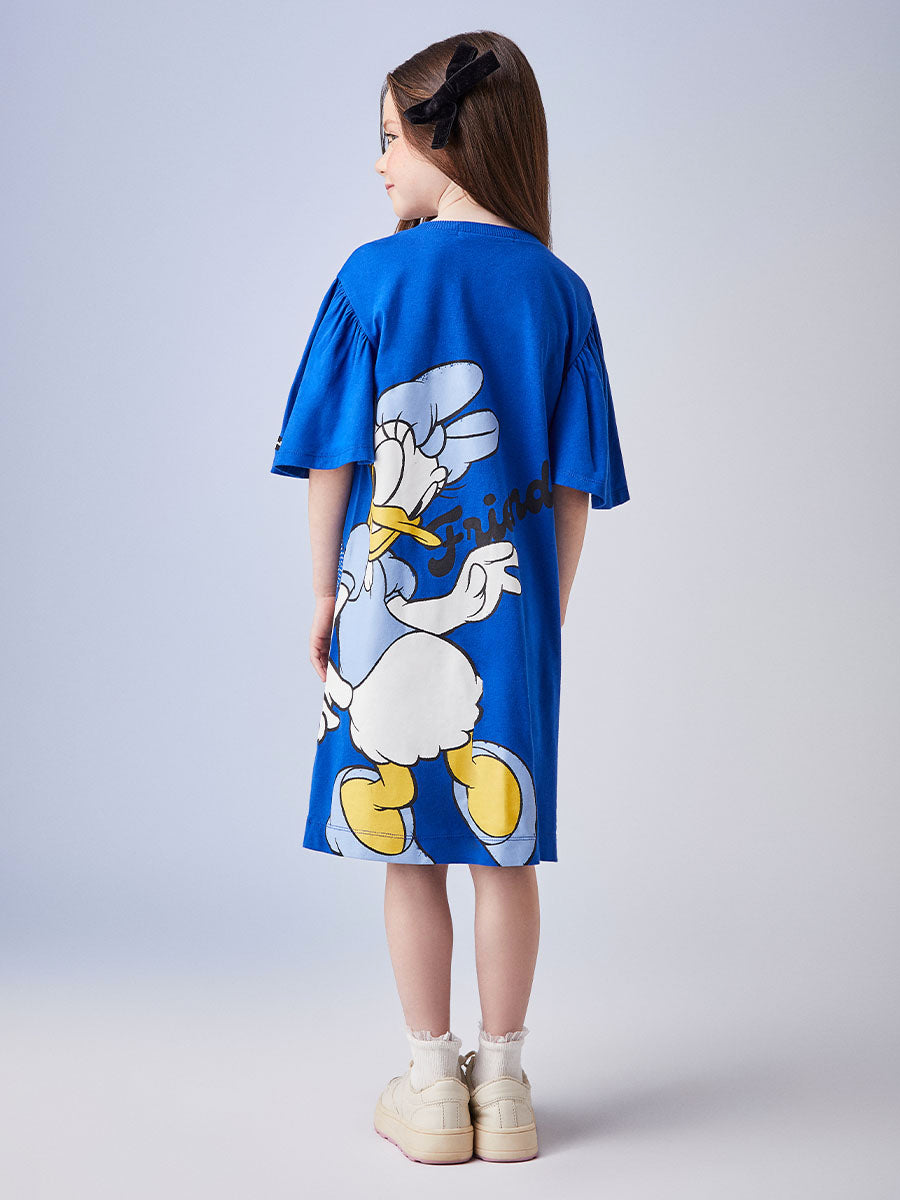 Vestido Infantil Animê Inverno Azul Minnie e Margarida Disney