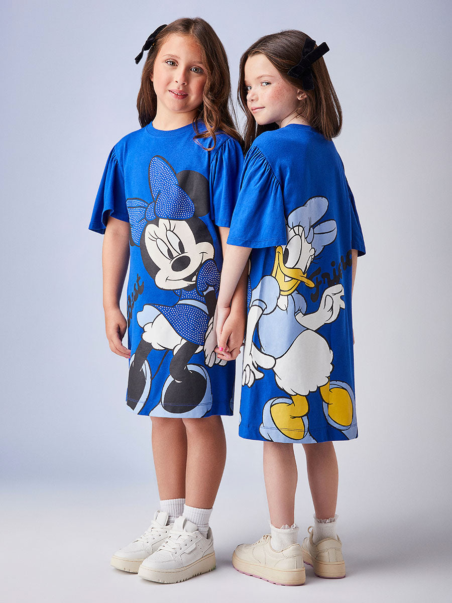 Vestido Infantil Animê Inverno Azul Minnie e Margarida Disney