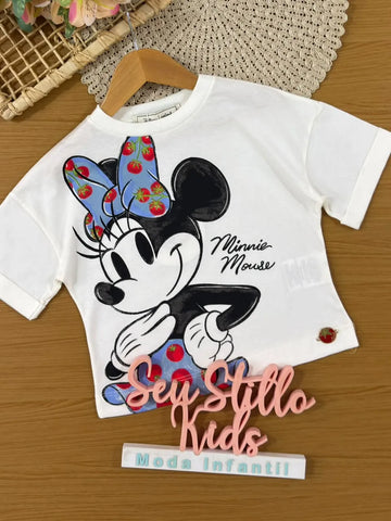 Blusa Infantil Menina Animê Branca Minnie Tomatinho Disney