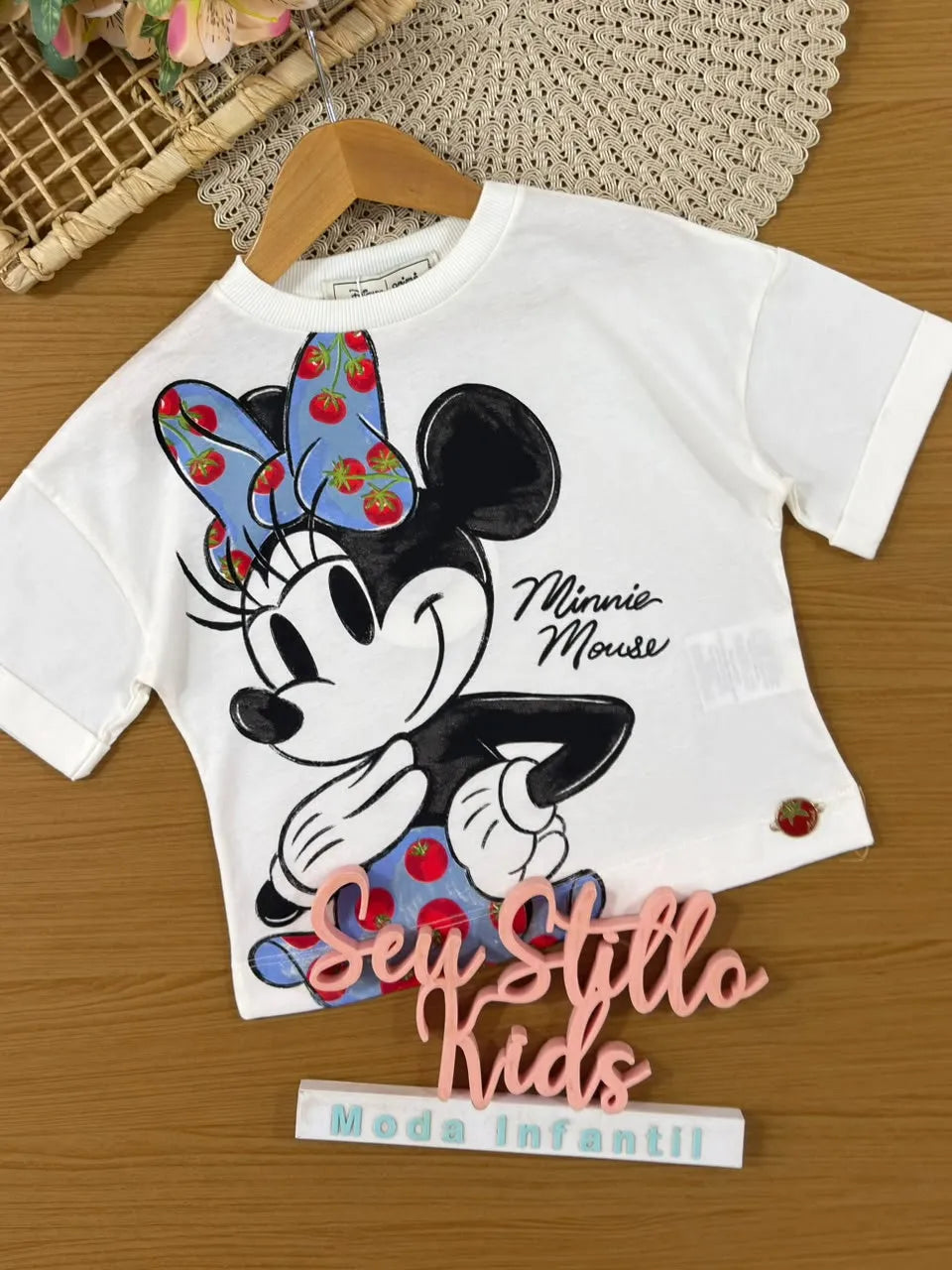 Blusa Infantil Menina Animê Branca Minnie Tomatinho Disney