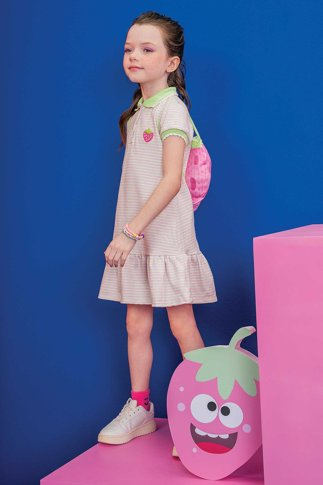 Vestido Infantil Kukie Verão Moranguinho Com Mochila