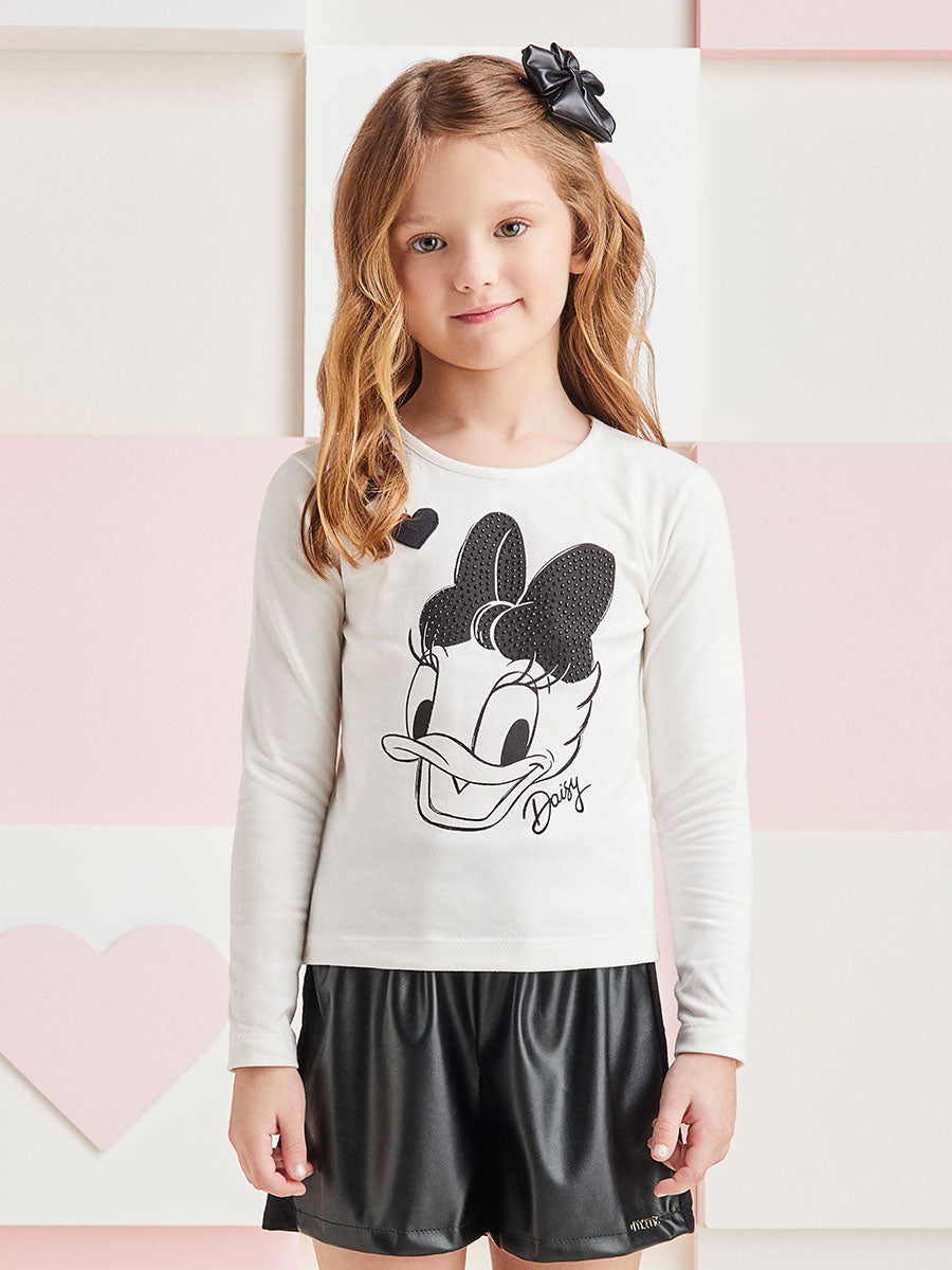 Conjunto Infantil Momi Inverno Shorts Preto e Blusa Margarida Disney