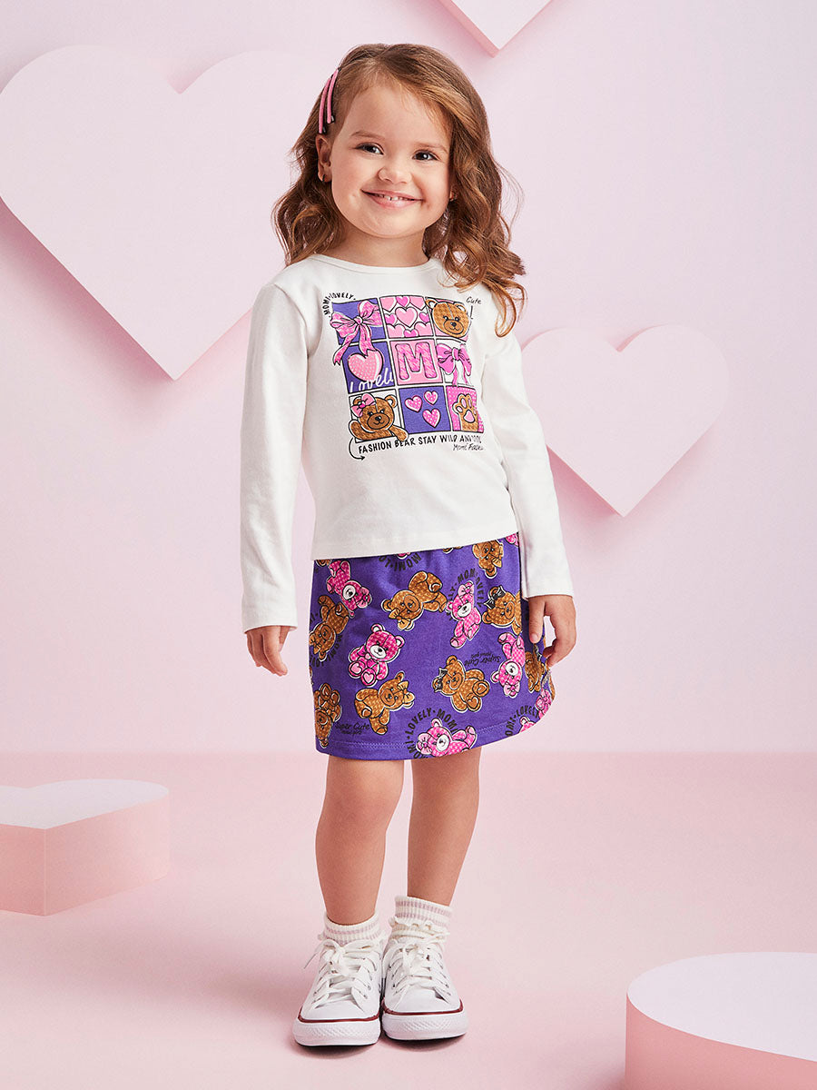 Conjunto Infantil Momi Inverno Shorts Saia e Blusa Ursinha