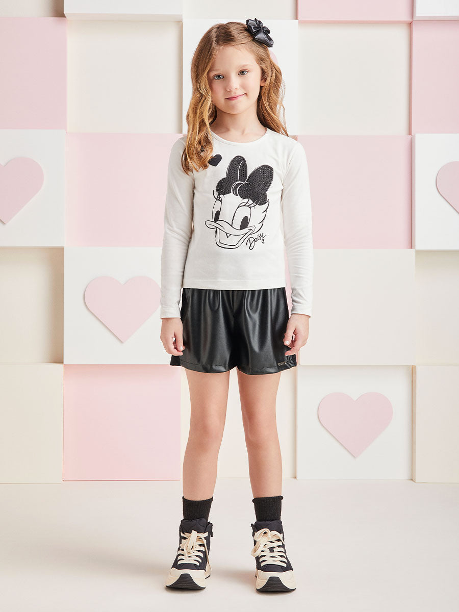 Conjunto Infantil Momi Inverno Shorts Preto e Blusa Margarida Disney